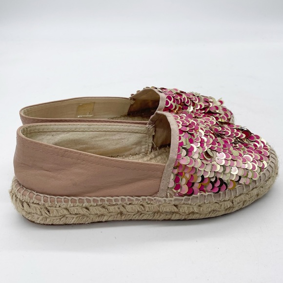 Ethem Eleva Sequined Leather Espadrilles Size 38 Pink Beige Barbie Vacation - Picture 2 of 8